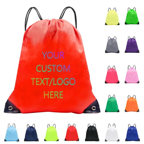 Funholics Custom drawstring backpack with your logo - personalized promotional bag, durable and spacious for gym/daily use/travel (Red)