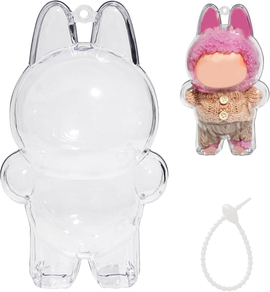 1PCS Protective Case Compatible with LABU The Monsters Exciting Macaron - Clear Plastic Box with Keychain & Anti-Loss Silicone Strap,Plastic Clear Display Box(No Doll Included,17CM)