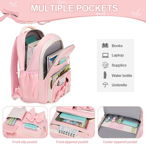 DIGOBAY Backpack for Girls, 3PCS Girls Backpack for School with Lunch Bag Pencil Case, Cute Kids Teens Bookbag for Kindergarten Elementary Preschool Middle School (Pink)