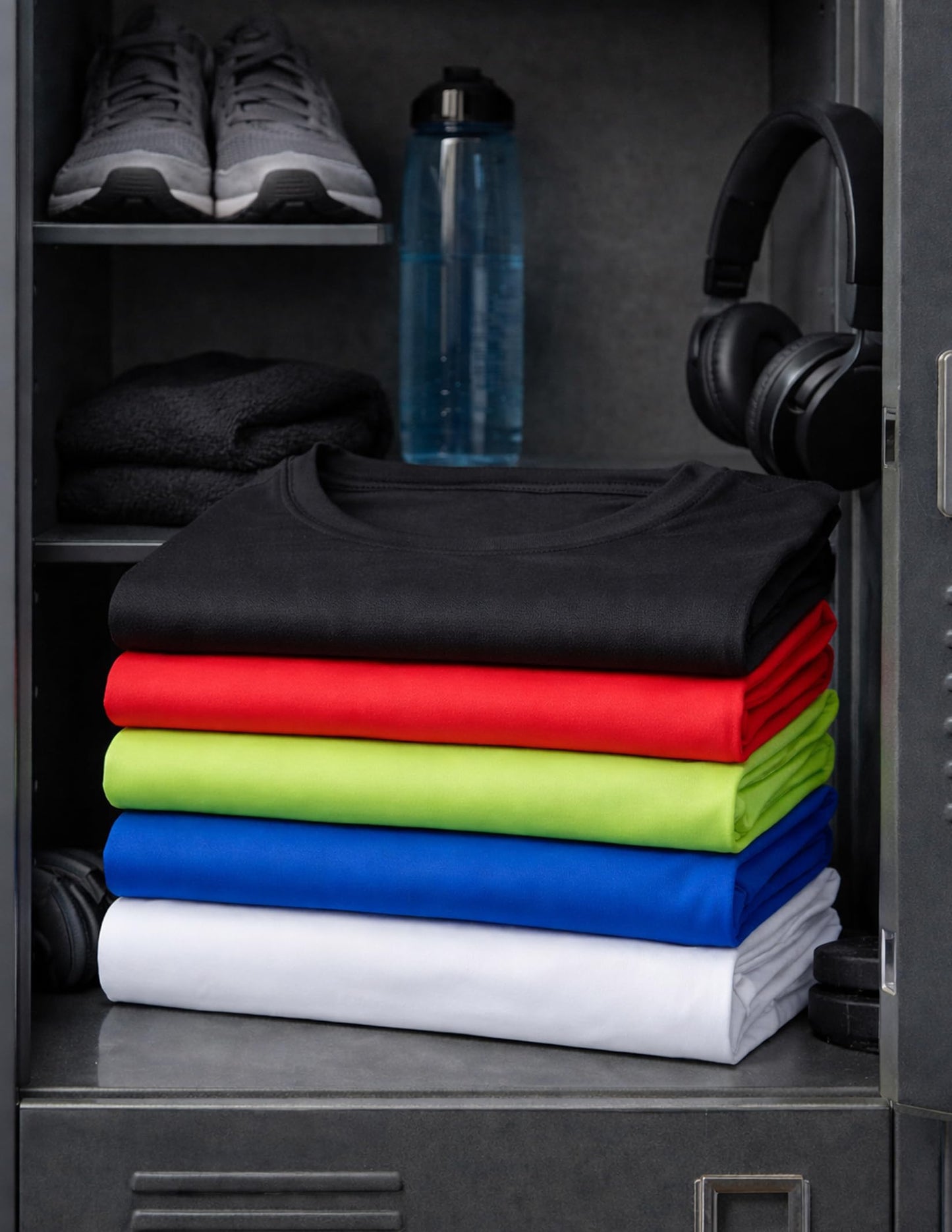 5 Pack Men’s Active Quick Dry Crew Neck T Shirts | Athletic Running Gym Workout Short Sleeve Tee Tops Bulk (Edition 7, Small)