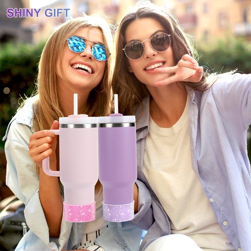 Rhinestone Silicone Boot for 40 oz Stanley Quencher, Anti-Slip Silicone Protector for 20/30 oz IceFlow Flip Tumblers, Cup Accessories for 2.85-2.95 inch Trapezoidal Cylinder Base Water Bottles Bottom