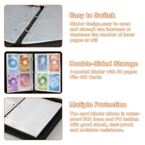 Trading Card Binder 4 Pocket, Collectible Trading Card Albums Fits 400 Cards with 50 Removable Sleeves,Waterproof Card Holder Album for TCG, MTG, Sports Cards(Fire & Ice Magic, 400P)