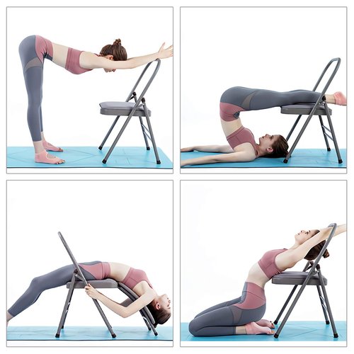 CIGOCIVI Yoga Auxiliary Chair with Detachable Lumbar Back Support Relieve Back Pain Chair Foldable Balance Handstand Training Tool (Grey)