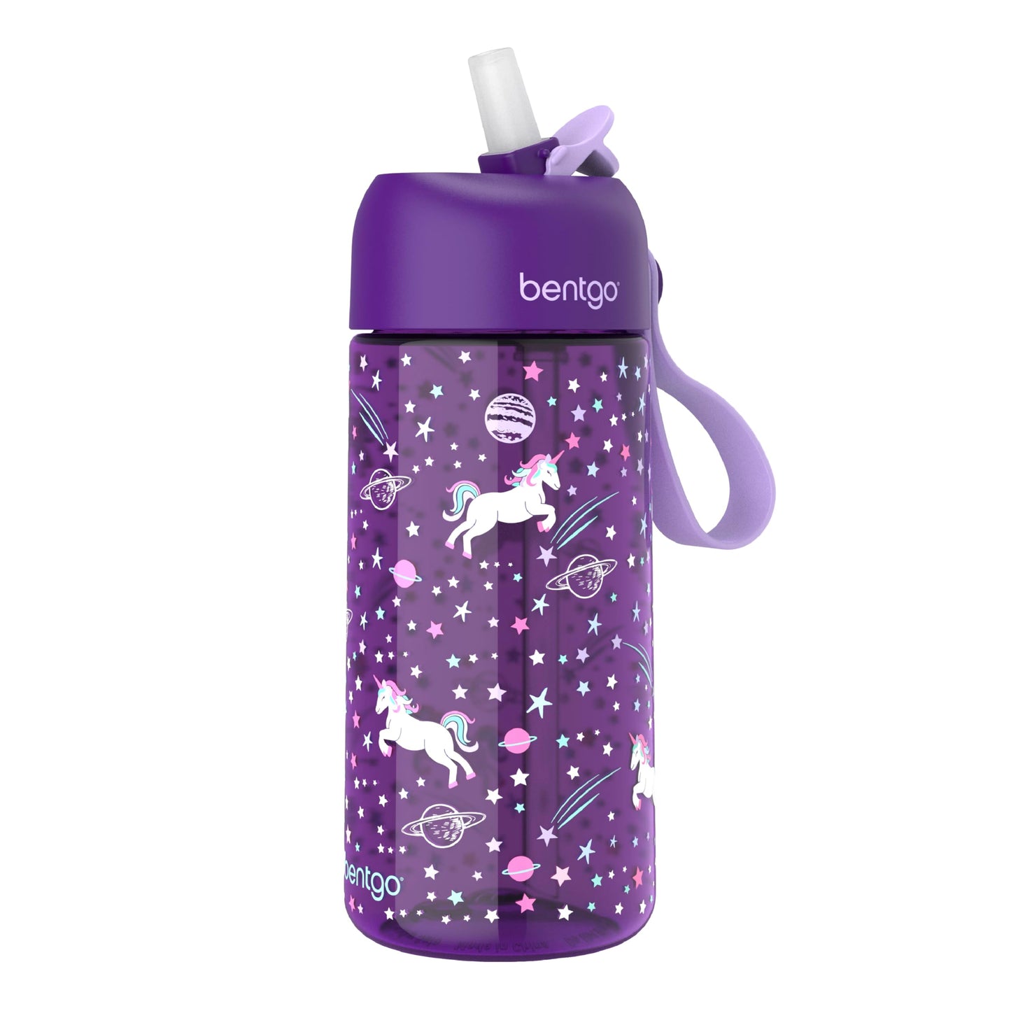 Bentgo Kids Water Bottle - Leak-Proof, Durable Tritan PFAS- & BPA-Free 15 fl oz, Kids/Toddlers Ages 3+ for School & Sports; Bite & Sip Spout, Carrying Handle, Dishwasher Safe (Unicorn)