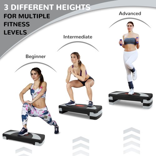 Aurorafy Step Aerobic Platform with 3 levels Adjustable Height, 4 Stackable Risers, 31 Inch Fitness Training Exercise Step, Workout Stepper for Home Gym, Cardio Strength, Black/Red