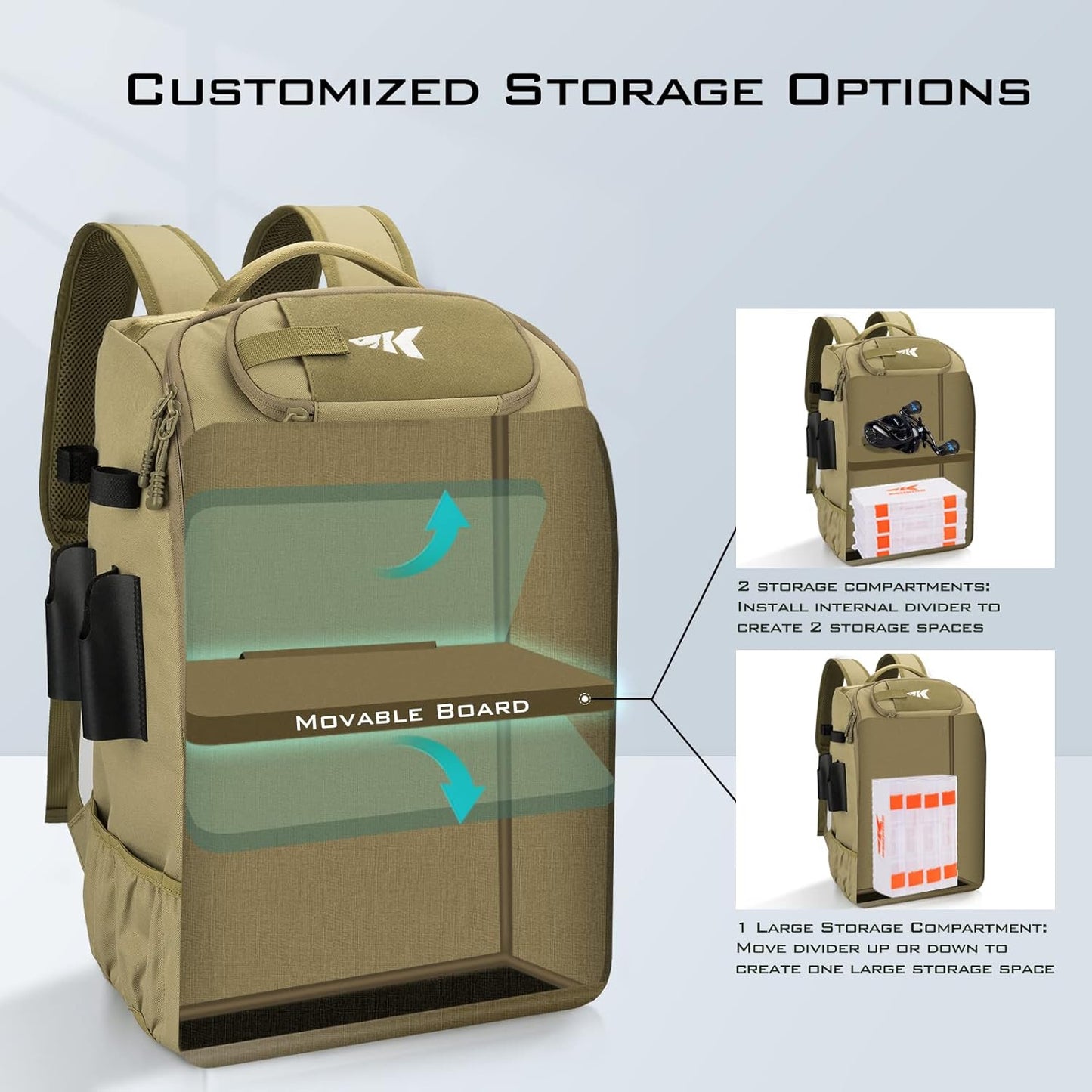 KastKing KarryAll Fishing Tackle Backpack with Rod Holder 4 Tackle Boxes,40/26L Tackle Bag Storage Fishing Gear and Equipment
