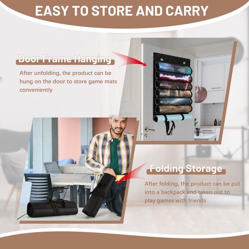 Frjjthchy Playmats Tube Storage Bag for 6+1 Game Mats – Portable Playmats Case with Transparent PVC Slots，Hanging Playmats Holder with 2 Hooks