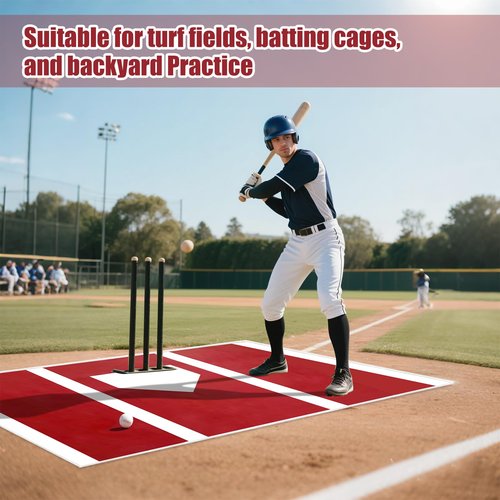6 x 4 ft Baseball Softball Hitting Mat with Non-Slip Rubber Backing High-Visibility Printed Stripes Cushioned Surface Durable Indoor/Outdoor Batting Mat Portable Batting Stance Practice Mat