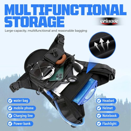 Criuage USA Original Patent Running Hydration Vest Backpack, Lightweight Chest Pack with 2.0L Water Bladder Bag Daypack for Hiking Running Cycling Race Marathon for Women Men (Black, Standard)