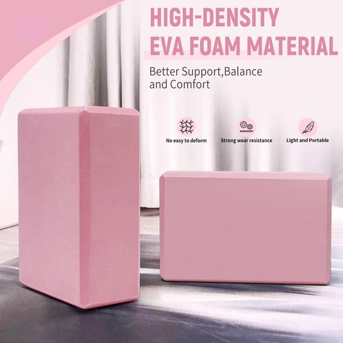 Yoga Blocks 2 Pack, Premium EVA Foam Blocks, Non Slip High Density Foam Yoga Blocks for Pilates Meditation, Stretching and Toning (Pink)