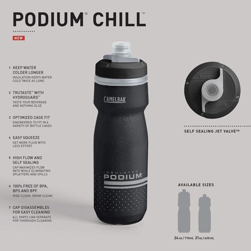 CamelBak Podium Chill Bike Insulated Squeeze Water Bottle White/Black, 24oz