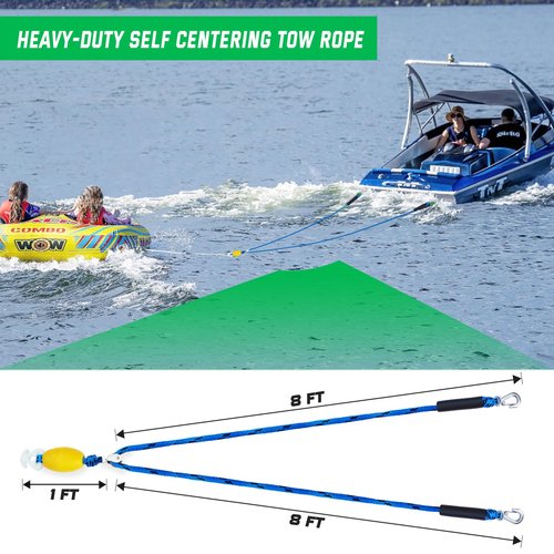 ASVAEVAS Self Centering Boat Tow Harness for Tubing, Boat Tow Rope Harness with Pulley and Large Hooks for Towing 1-4 Riders Towable Tubes, Pulling Water Skiing, Wakeboarding