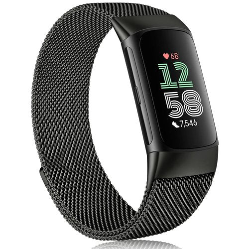 Meliya for Fitbit Charge 6 Bands Women Men, Stainless Steel Metal Mesh Loop Adjustable Magnetic Wristband Replacement Straps Compatible with Fitbit Charge 6 Fitness Tracker (Black)