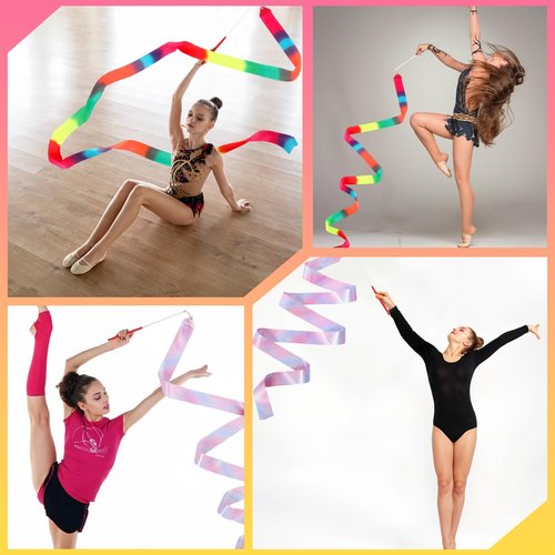 Bremorou 4Pcs Ribbon Dancer Wand For Kids,78.74 Inch Rhythmic Gymnastics Ribbons Dancer Wand With Rod, Soft Rainbow Ribbons Twirling Dance Streamers, Baton Stick Twirling for Kids Girls Adults