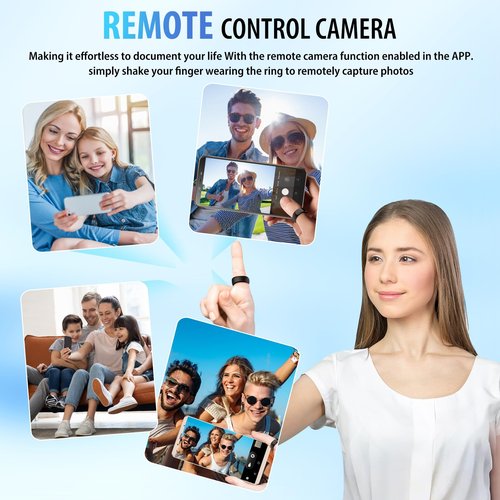 Smart Ring, Smart Health Ring for Women Men, Smart Ring Fitness Tracker, Health&Sleep Tracker,IP68 Waterproof,Remote Camera Control,No App Fee for Standard Features, for iPhone & Android(Black, 8#)