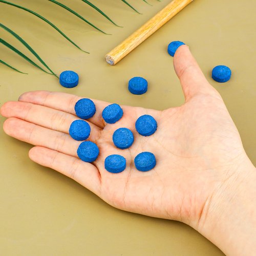 Psyqtsuary 20 Pieces Billiard Pool Cue Tips, 13/12/10/9mm, Pool Stick Replacement Tips with Storage Box for Pools Cues and Snooker, Blue, Leather