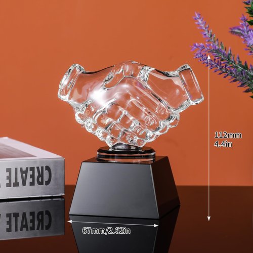 JUSTSY Crystal Handshake Trophy Award for Friendly Cooperation, Agreement, Partnership, Teamwork Milestone, Participation Blank Trophy for Adults