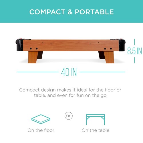 Best Choice Products 40in Portable Tabletop Air Hockey Arcade Table for Game Room w/ 100V Motor, Electric Fan, 2 Strikers, 2 Pucks - Light Brown