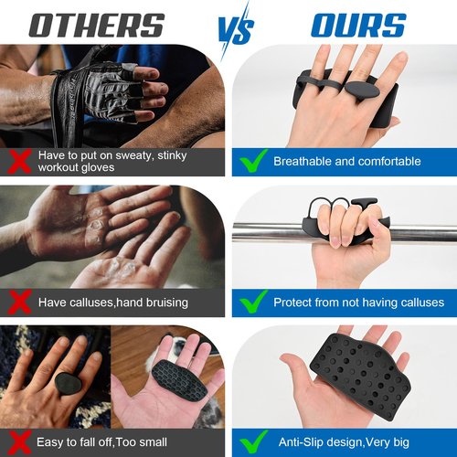 Weight Lifting Grips,Workout Gloves Grips Gym Men Women Silicone Hand Grip Protector for Gym Training and Exercise,Weight Lifting Dumbbell,Deadlift,Pull Up Anti-Slip Grippers-Black