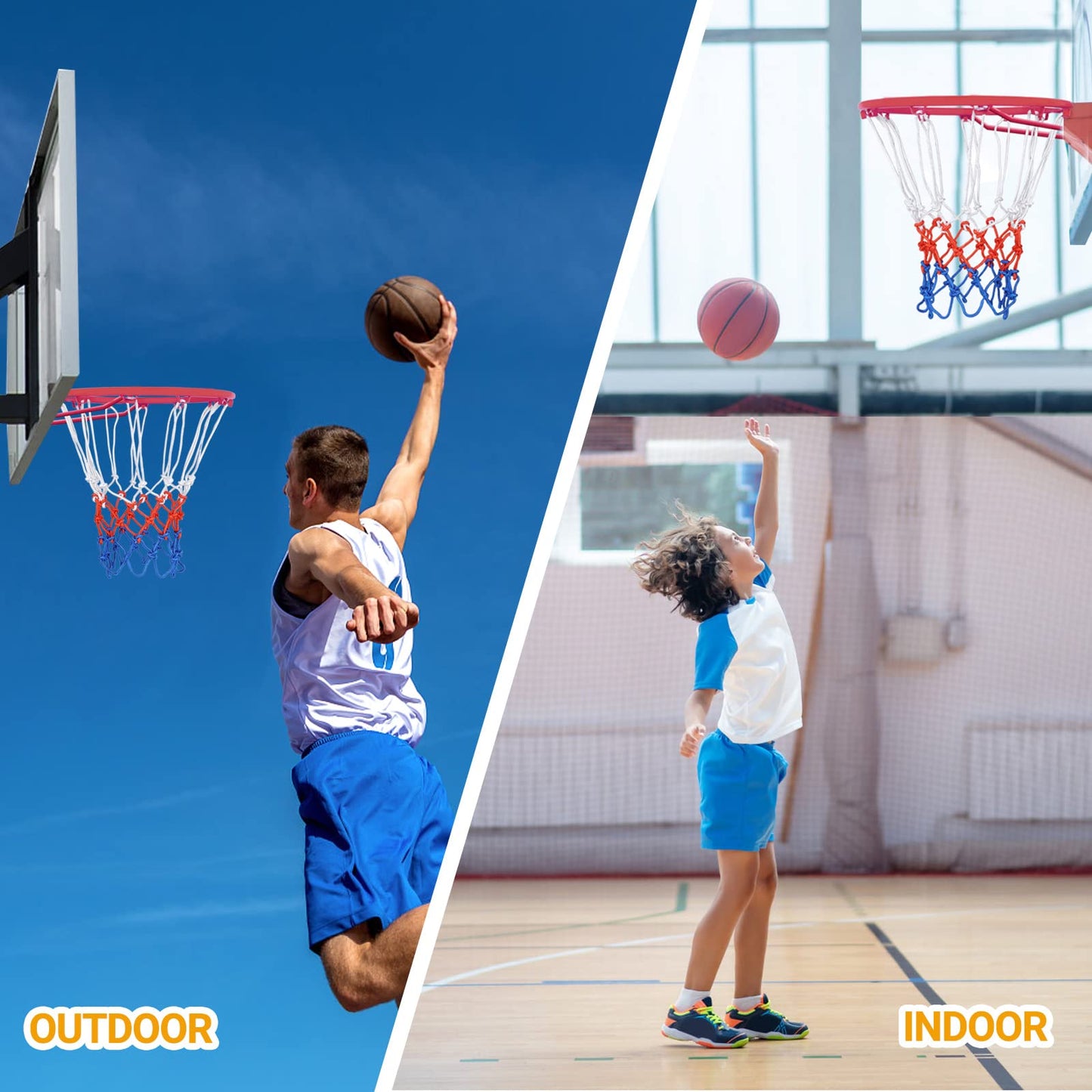 All Weather Anti Whip, Fits Standard Indoor or Outdoor Rims - Ultra Heavy Duty Basketball Net Replacement - 12 Loops Rim Net Style a