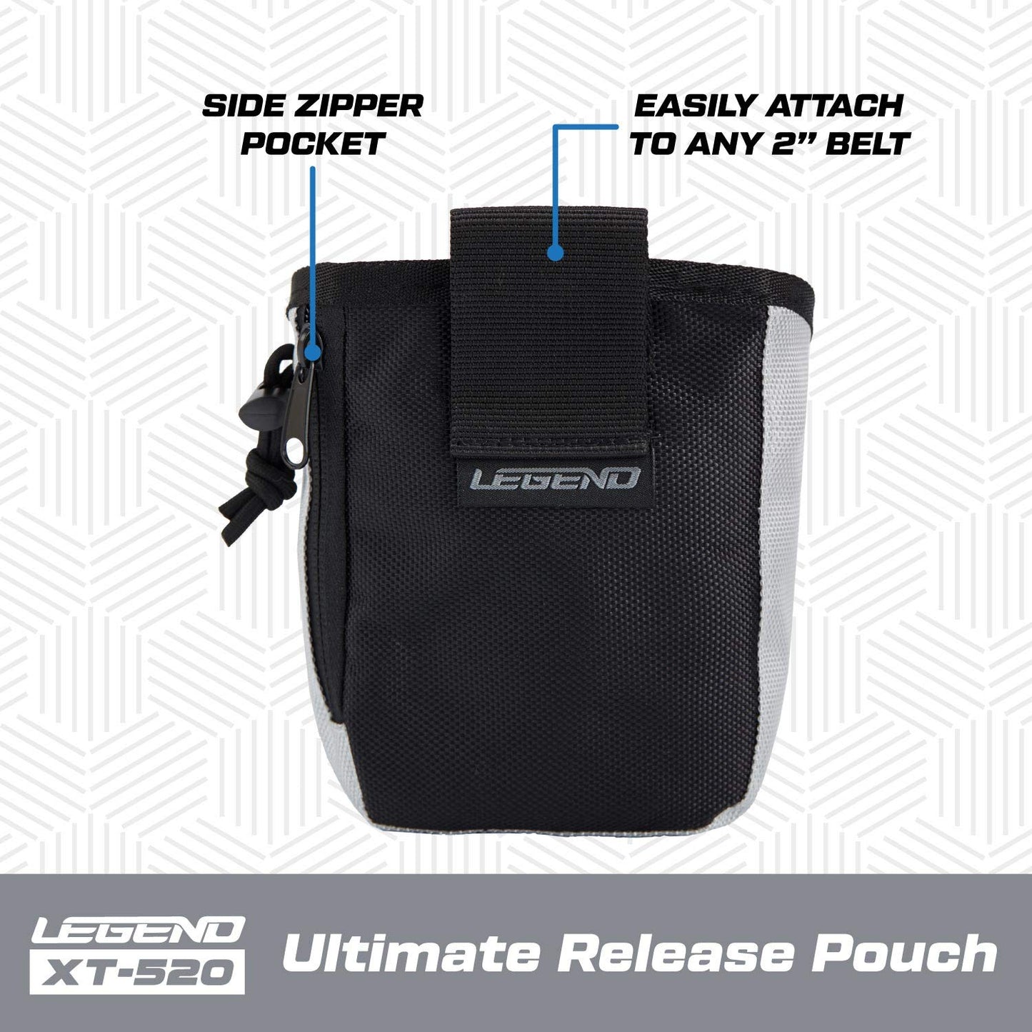 LEGEND XT520 Quick Release Pouch & Finger Tab Bag - Interior Divider for Better Organization & Storage of Release Aids - Attaches to Standard 2" Belt - Quick Drawstring Closure (Grey)
