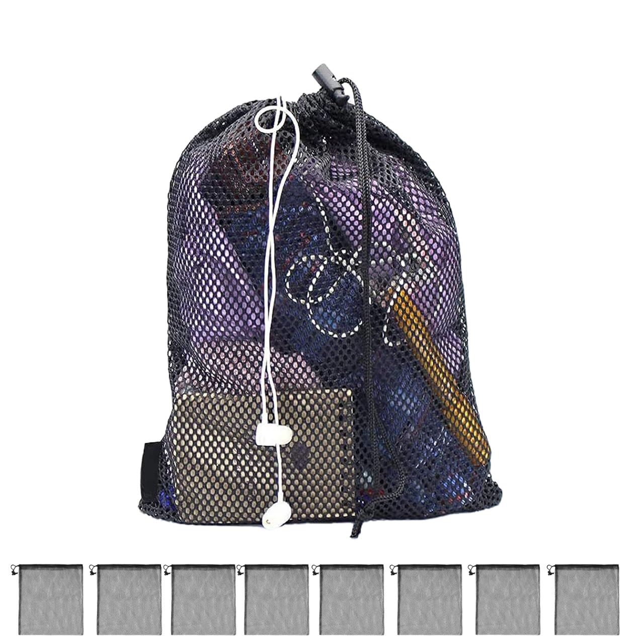 8PCS Mesh Bags Drawstring Bag Set - Nylon Mesh Drawstring Bags with Cord Lock Closure - Delicates Laundry Bag For Washing Machine - Small Gym Bag for Basketball, Volleyball, Football, Golf Stuff Balls