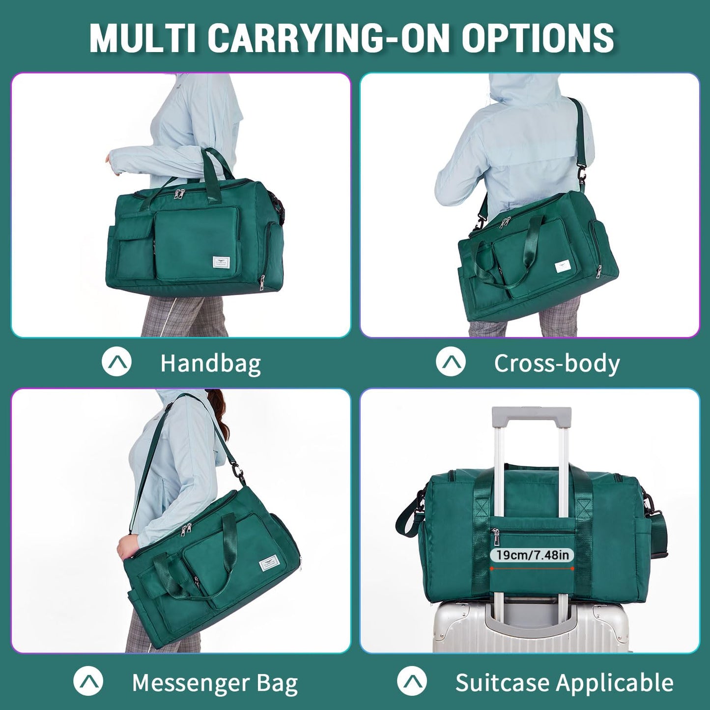 FIORETTO Women's Gym Duffle Bag with Shoes Compartment, 30L Capacity, Ideal for Travel, Gym, Sports, Duffel, Weekender, with Toiletry Bag, Turquoise