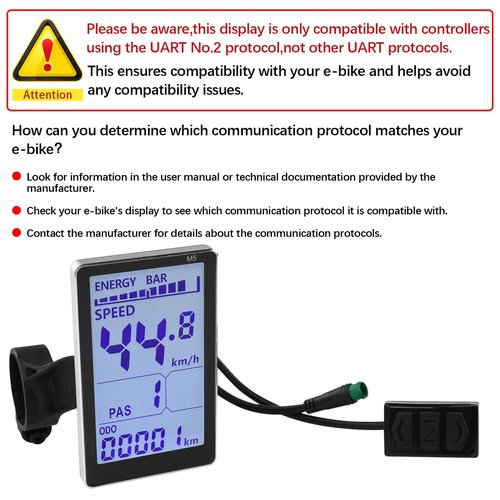 Electric Bike LCD Display, 5 Pin E Scooter M5 Panel Meter Screen with Waterproof Connector, E Bike Display Meter Control Panel Screen Suitable for 31.8 22.2mm Handlebar Electric Bike(No. 2 Protocol)