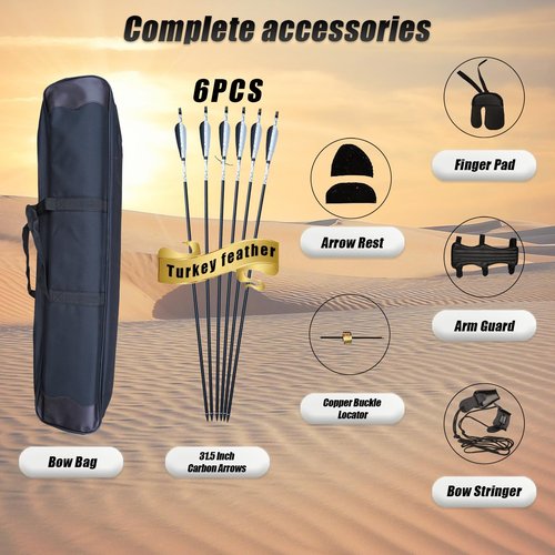 PMZ Recurve Bow and Arrow Set, Newset Professional Aldults Archery Hunting Bow Kit, 60'' Wooden Takedown Bow, for Youth Beginners to Advanced Outdoor Practice & Hunting, Right Hand, 30 lbs