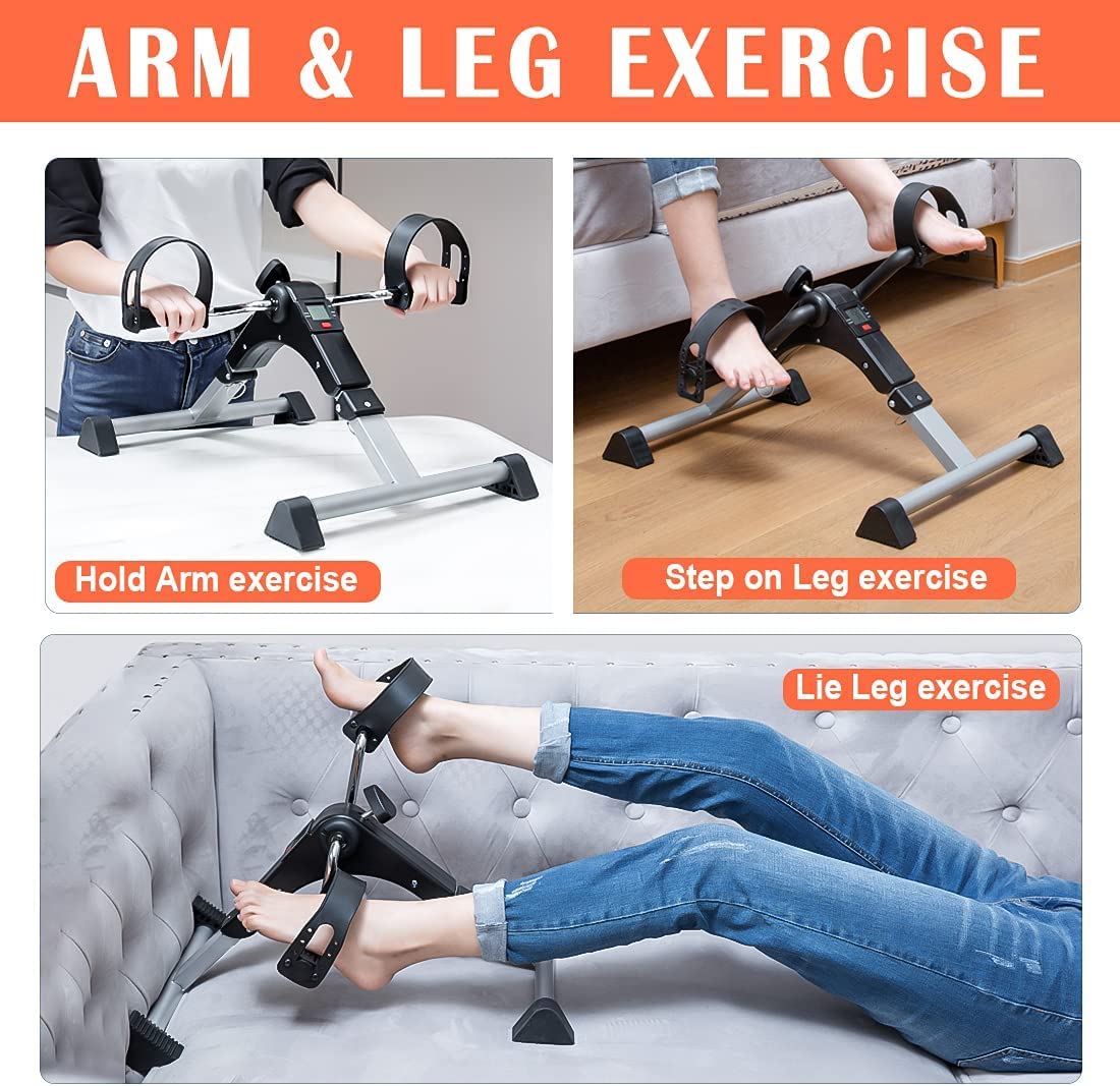 GOREDI Under Desk Bike Pedal Exerciser, Upper & Lower Peddler Exerciser for Seniors with LCD Display, Fitness Folding Exerciser Peddler for Arm & Leg Workout