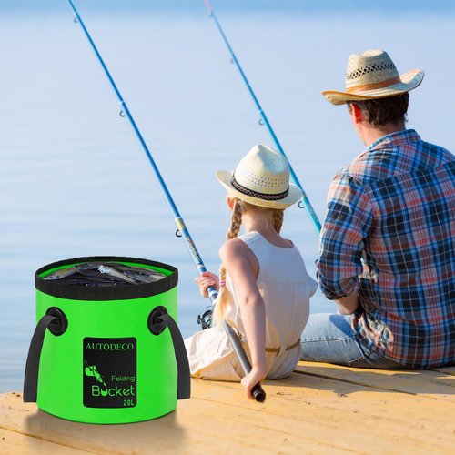 AUTODECO 1 Pcs 20L Collapsible Bucket 5 Gallon Water Container Folding Water Bucket with Handle Portable Wash Basin for Outdoor Gardening Camping Hiking Fishing (Dark Green)