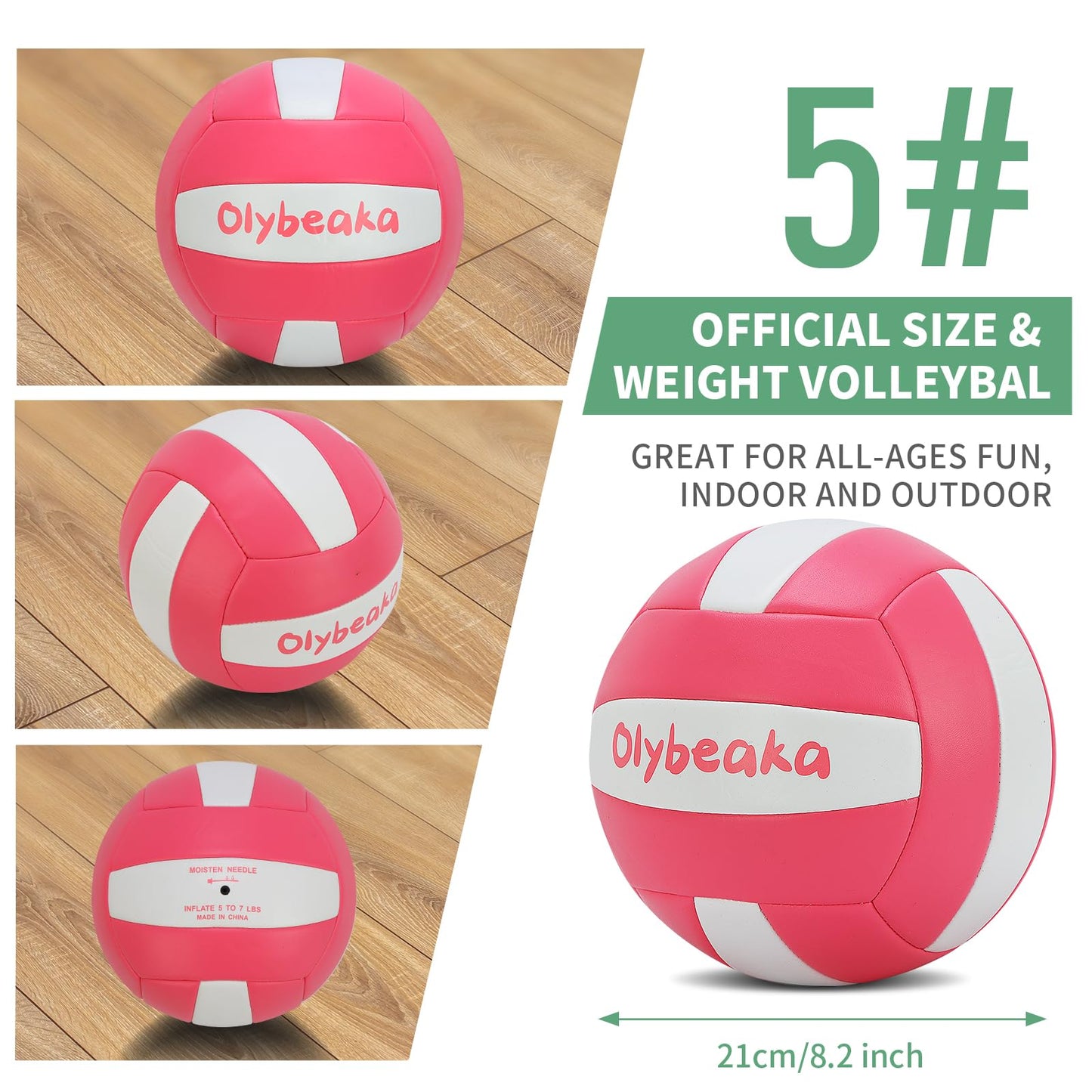 Olybeaka Official Size 5 PU Volleyball with Soft Touch for Indoor Outdoor, Waterproof & Durable Volleyball for Beach Park Games Gym Practice with Pump and Heavy Duty Mesh Bag