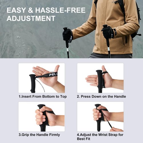 PELLIOT Ultralight Trekking Pole Carbon Fiber & Aluminum Alloy Hiking Pole 3-Section Telescopic Trekking Stick with EVA Foam Grips Adjustable Walking Stick for Hiking Black