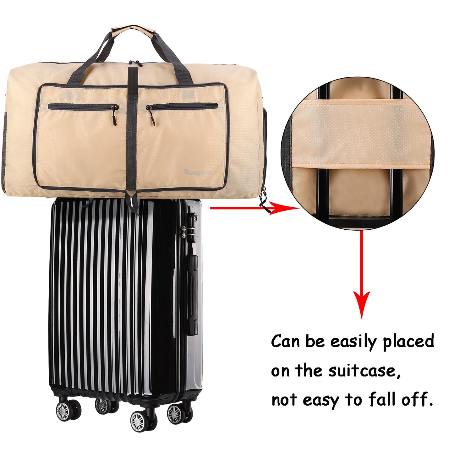 Woogwin Travel Duffel Bag Large Foldable Waterproof Overnight Bag for Beach Swim Bags Pool Sports Gym (60L Khaki)