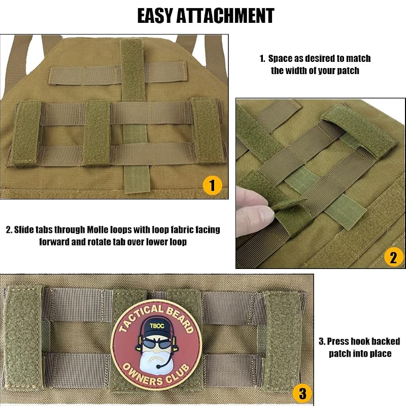 Molle Strips for Attaching Tactical ID Patches - 3-Inch High, 4-Count Tan