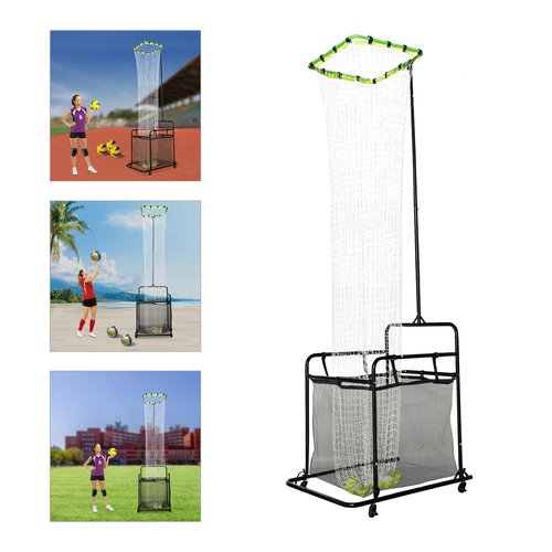 Volleyball Setter Training Equipment Volleyball Setting Trainer Setter Net with 2 Target Hoop, Angle and Height Adjustable, w/Ball Collection Bag