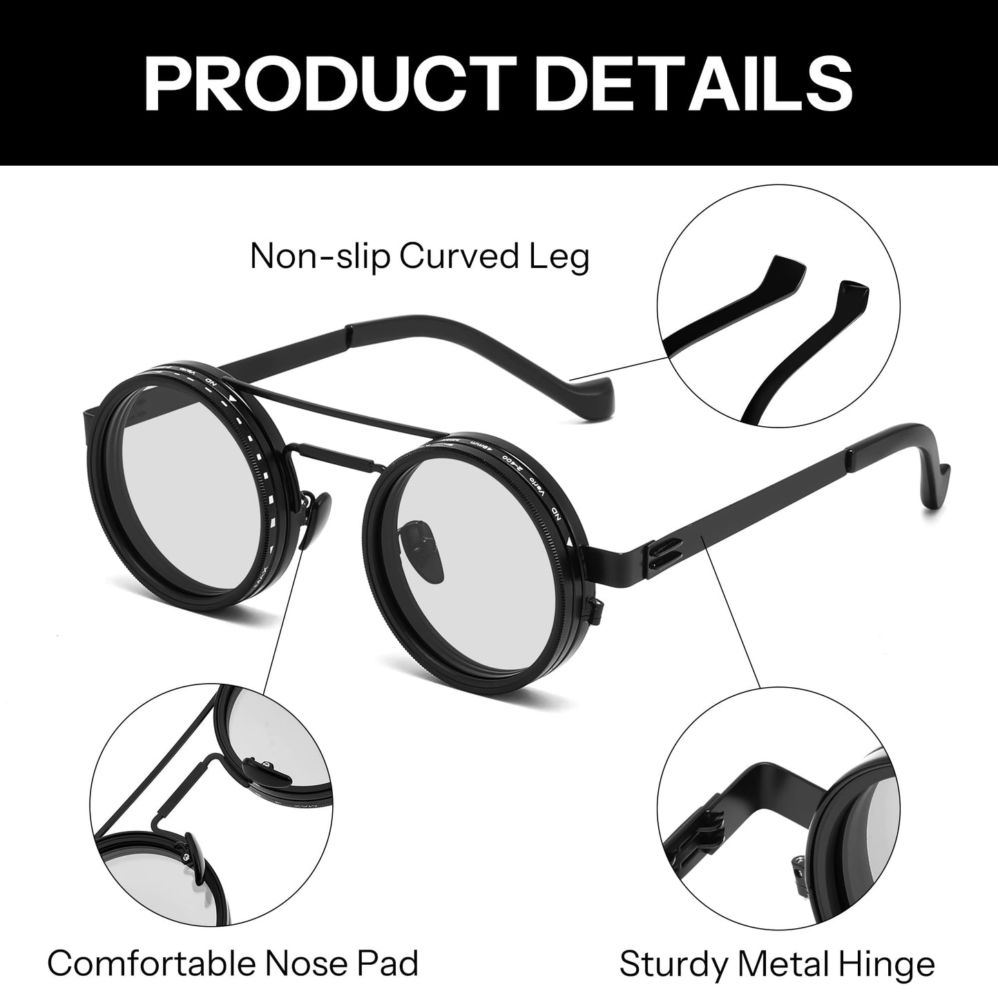 FEISEDY Adjustable Tint Aviator Polarized Sunglasses, 1-9 Gear Manual Dimming, Steampunk Round ND Filter Lenses UV400 B0319