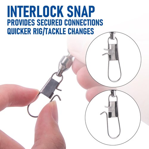 Dr.Fish 30 Pack Ball Bearing Snap Swivels, Swivels Fishing Tackle with Safety Interlock Snap Saltwater Freshwater Stainless Fishing Clips Clasp Leader Line Hook Sinker Connector #0