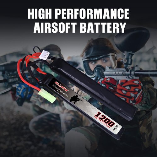 Hilldow 11.1V LiPo Airsoft Battery 1200mAh 30C Rechargeable Butterfly Nunchuck Pack Batteries High Performance Compatible with Mini Tamiya Connector for Airsoft Guns Rifle Model