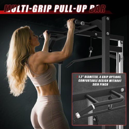 MEGASTAR Compact Smith Machine Home Gym - 800lb Barbell Sleeve, Space-Saving Power Cage with LAT Pulldown, Power Rack 5-in-1, 1500lb Capacity for Garage & Small Spaces