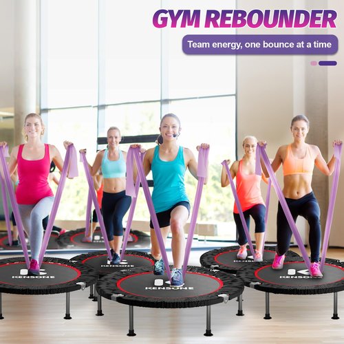 K KENSONE 40" Mini Spring Trampoline with Purple Resistance Band, Rebounder Trampoline for Adults, Small Fitness Rebounder for Indoor Exercise, Max Load 330 LBS