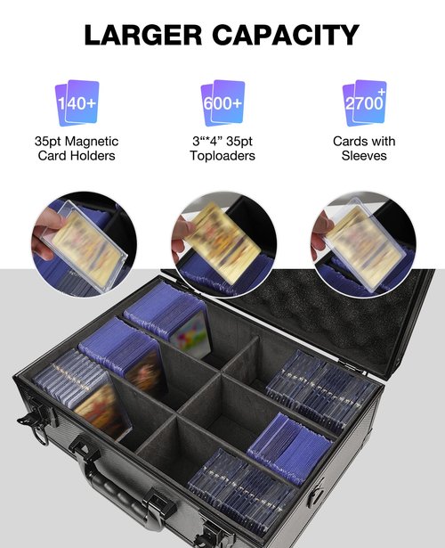 ySky Toploader Metal Storage Box for 3"x 4" 35pt Rigid Card, Sports Card Storage Boxes for Trading Cards,Top Loader Card Storage Hard Case, Top Loaders Holder (Holds 600+Toploaders)