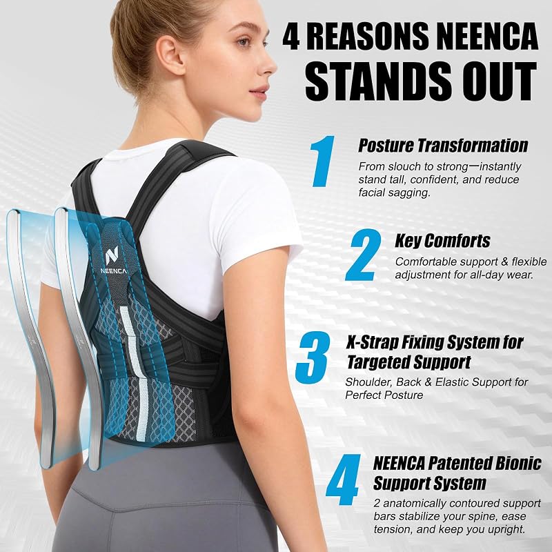 Posture Corrector for Men & Women with 2 Aluminum Spinal Rods – Medical Back Brace (Black, Large)