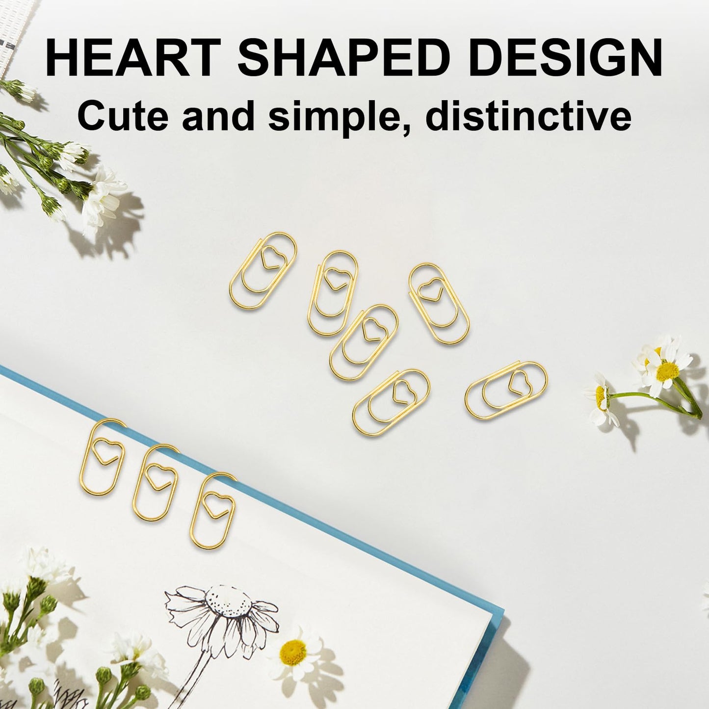 Small Gold Paper Clips 200 Pcs Love Heart Shaped Paperclips Stainless Steel Cute Paperclips for Paperwork Office School Desk Organizers Wedding Invitations DIY Crafts Scrapbooking (Gold)