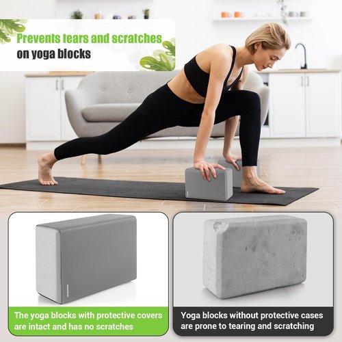 Yoga Blocks with Silicone Protective Cover, Premium EVA Foam Yoga Block for Yoga, Pilates, Meditation & Stretching, Non-Slip Lightweight Durable Bricks for Improving Poses & Balance (Gray (2 PCS), 3inch)
