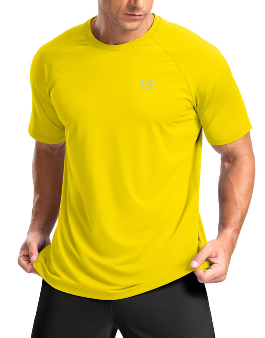 G Gradual Men's Athletic Workout T-Shirts Moisture Wicking Cooling Running Shirts Short Sleeve Performance Tee for Gym Tennis(Yellow,4XL)