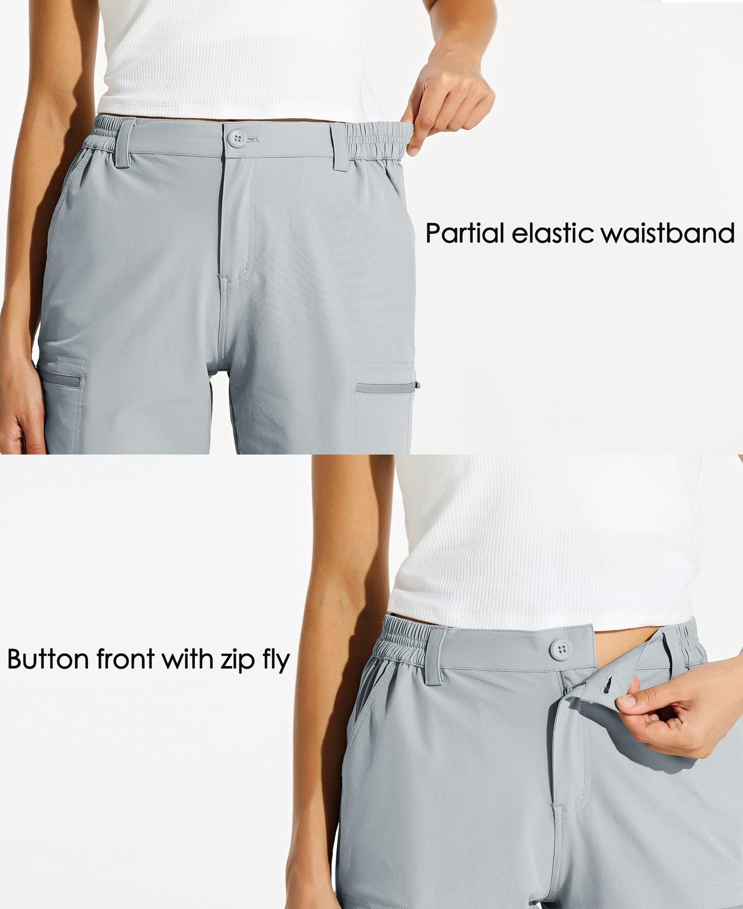 Willit Women's 10" Hiking Cargo Shorts Stretch Golf Active Long Shorts Quick Dry Outdoor Summer Shorts Gray L