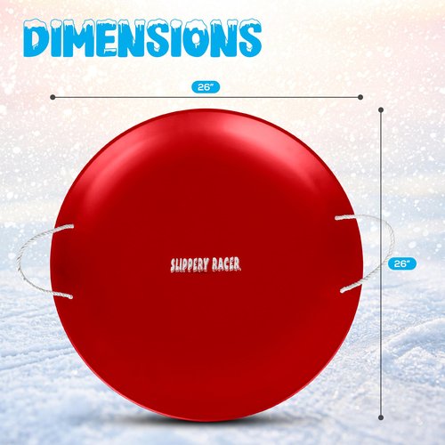 Slippery Racer ProDisc 26 Inch Heavy Duty Aluminum Iron Alloy Metal Kids Winter Saucer Snow Sled with Dual Riveted Soft Grip Rope Handles (RED)
