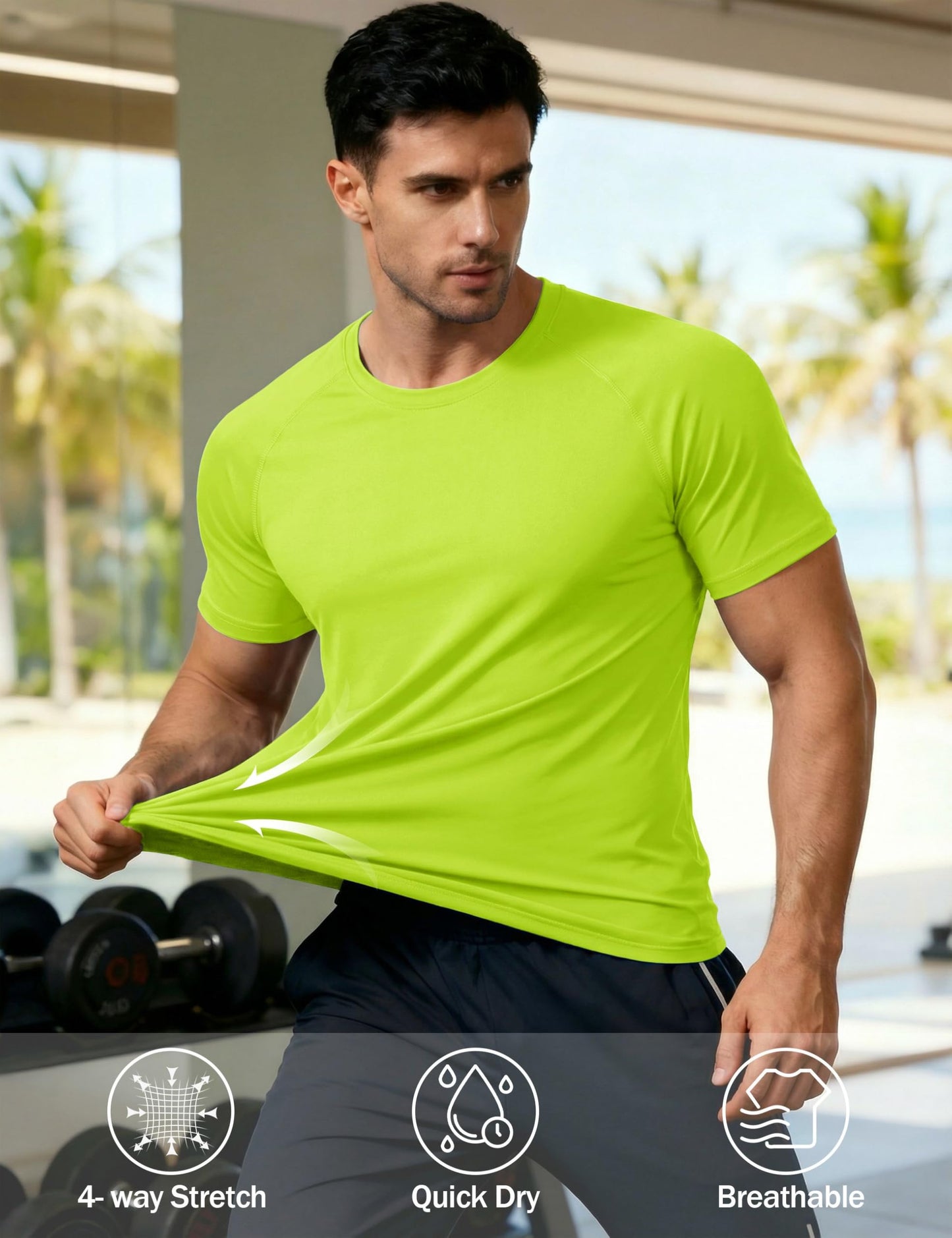 KEFITEVD Sun Shirts for Men Short Sleeve UPF 50+ Swim Shirt Quick Dry Rash Guard T-Shirts Lightweight Workout Cycling Beach Fishing Hiking T-Shirt Green