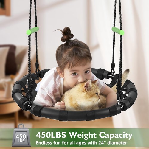 TBMLC 24-Inch Diameter Tree Swing- 1 Inch Diameter,1MM Thick Sturdy Steel Frame with Thick Foam Pipe Cover and Durable PP Mat - Perfect for Outdoor Fun and Relaxation (24 inch Diameter, Black)